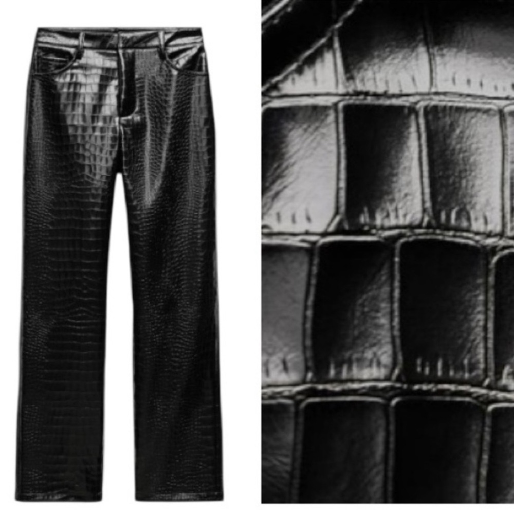 Zara Glossy Black Straight Leg Pants